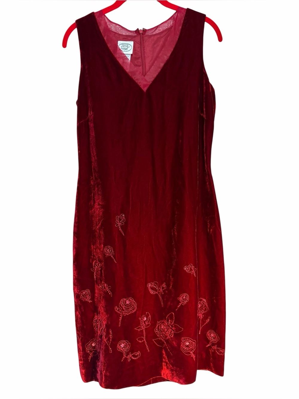 NWT Laura Ashley Velvet Embroidered Sleeveless Dress Sz 6 Deep Red